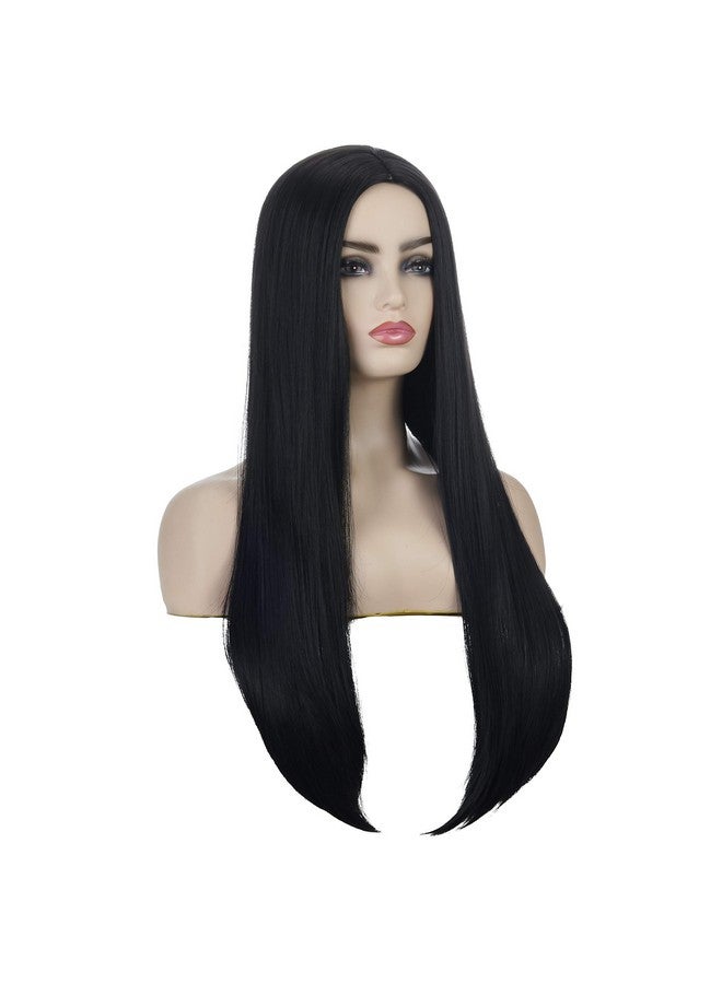 TSNOMORE 27" Long Black Wig for Women Straight Synthetic Wig for Girl Halloween Costume Party Cosplay Wig (Black) - Image 1