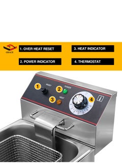 Grace Grace Commercial Counter-top Electric Single Fryer 8 Liter Stainless Steel Deep Fryer with Cover 220V 3250 Watts  - Image 5