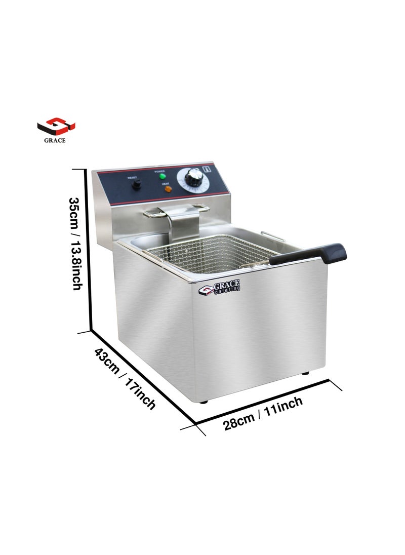 Grace - Grace Commercial Counter-top Electric Single Fryer 8 Liter Stainless Steel Deep Fryer with Cover 220V 3250 Watts - Image 1