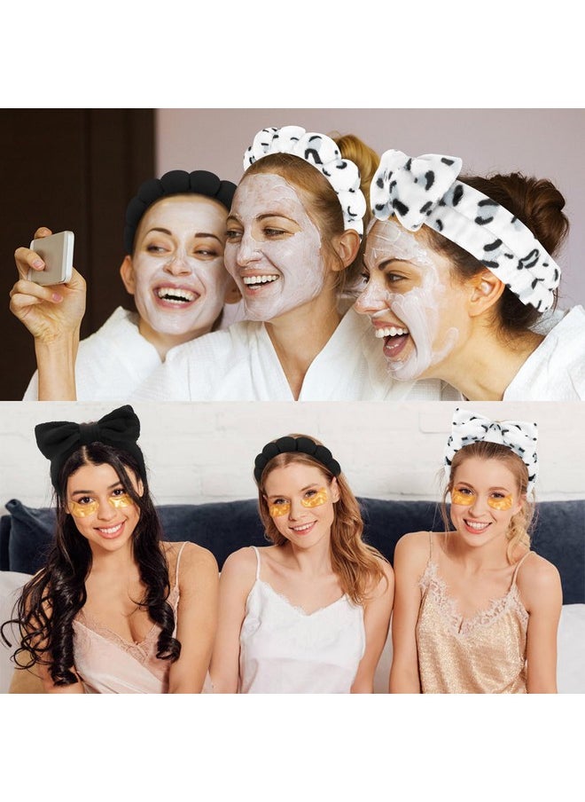 Wecoe - 4Pcs Skincare Headband For Washing Face Spa Makeup Face Wash Bow Headband Cute Black White Leopard Printed Puffy Microfiber Sponge Bubble Headband Hair Accessories Women Girls Kids Teens Gifts - Image 1