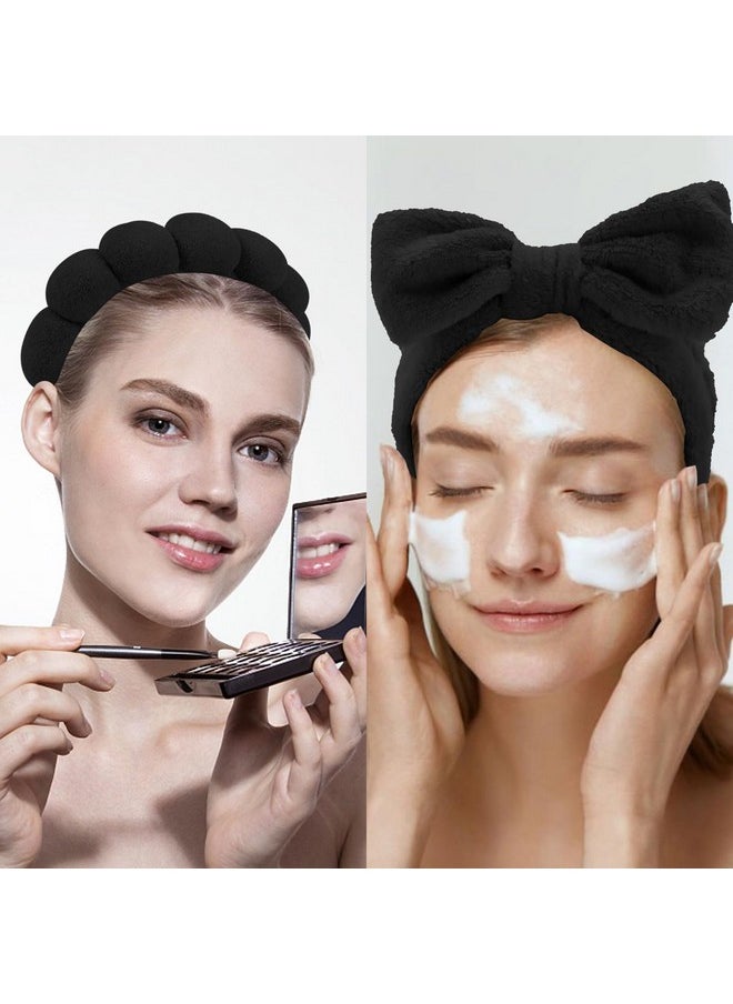 Wecoe - 4Pcs Skincare Headband For Washing Face Spa Makeup Face Wash Bow Headband Cute Black White Leopard Printed Puffy Microfiber Sponge Bubble Headband Hair Accessories Women Girls Kids Teens Gifts - Image 1