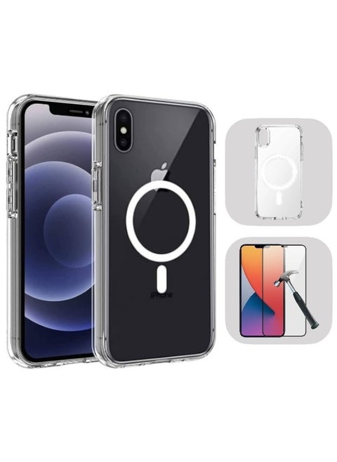 Magnetic MagSafe (2in1) Clear Magnetic Case for iPhone X with Screen Protector, Full Back Protection and Camera Lens Protector, Complete Coverage Set for Apple iPhone X