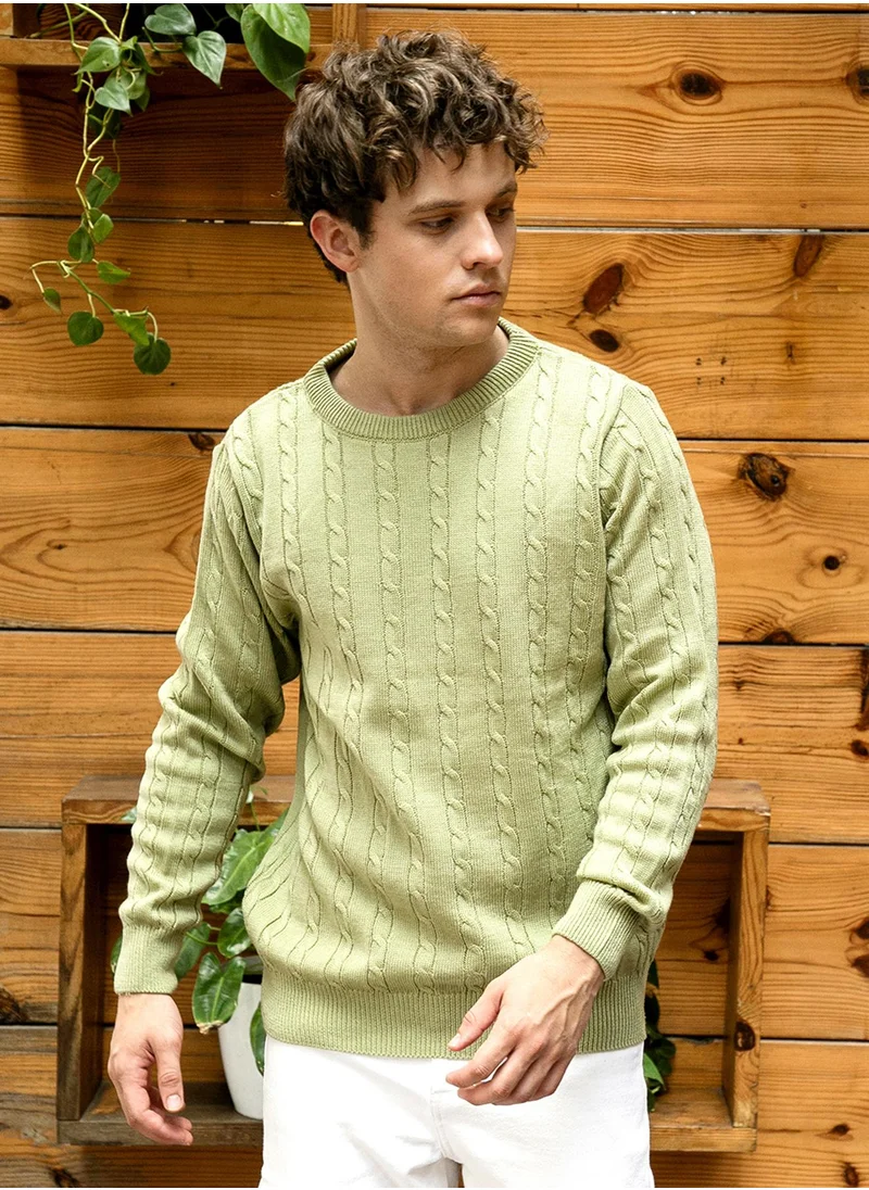 Campus Sutra Men's Olive Green Cable Knit Sweater