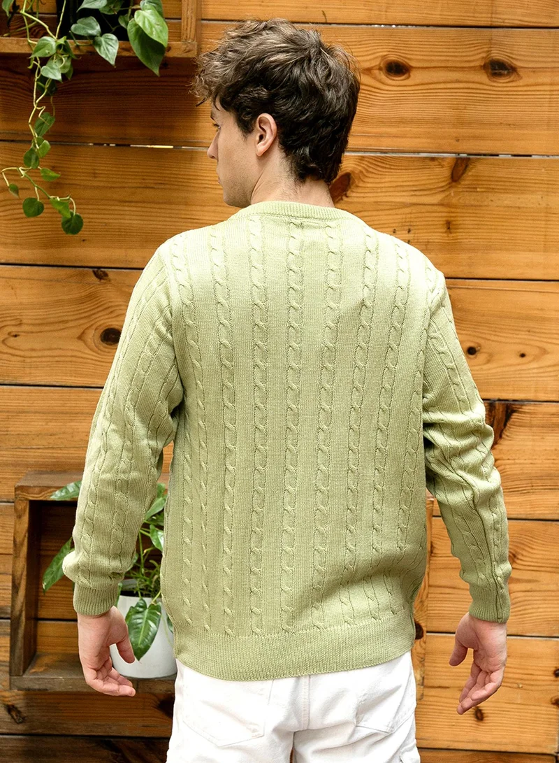 كامبوس سوترا Men's Olive Green Cable Knit Sweater