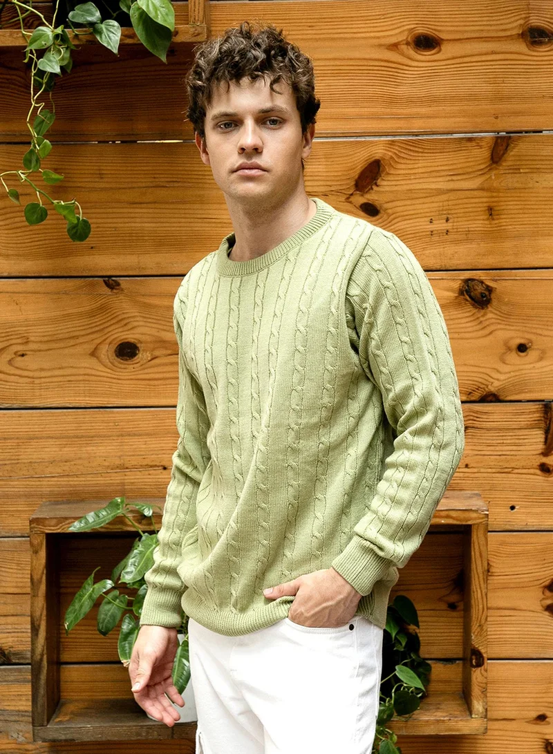 كامبوس سوترا Men's Olive Green Cable Knit Sweater