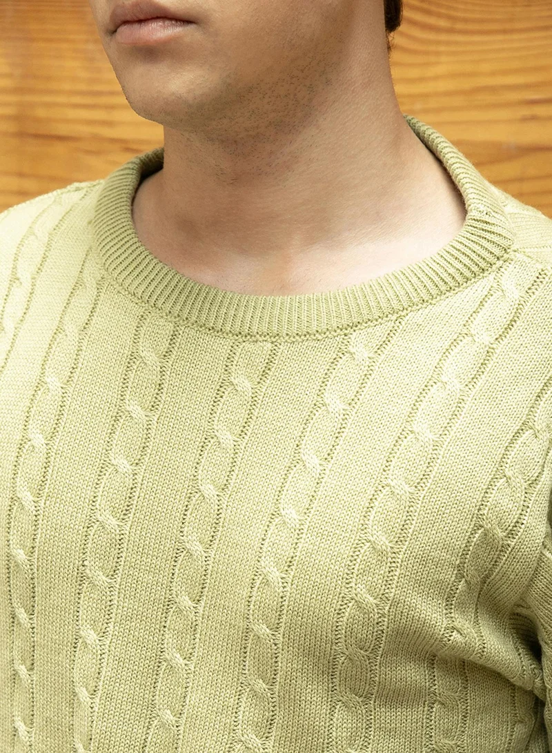 كامبوس سوترا Men's Olive Green Cable Knit Sweater