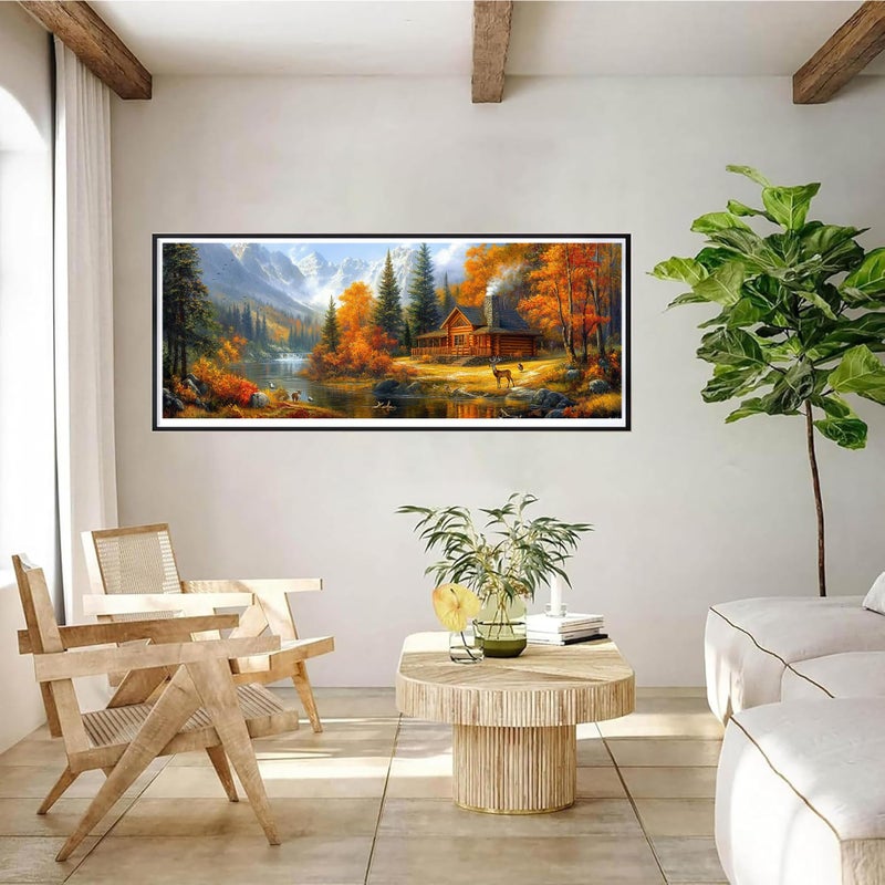 Bimkole Large Diamond Art Kits for Adults Landscape, Full Drill 5D DIY Rhinestone Embroidery Set Paint with Diamonds Art Autumn by Number Kits Cross Stitch Home Wall Craft Decoration 31.5x11.81 Inch - Image 3