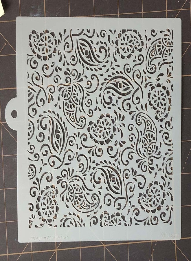 Designer Stencils C820 Paisley Henna Miniprint Stencil, Beige/semi-transparent 6 X 6 - Image 4