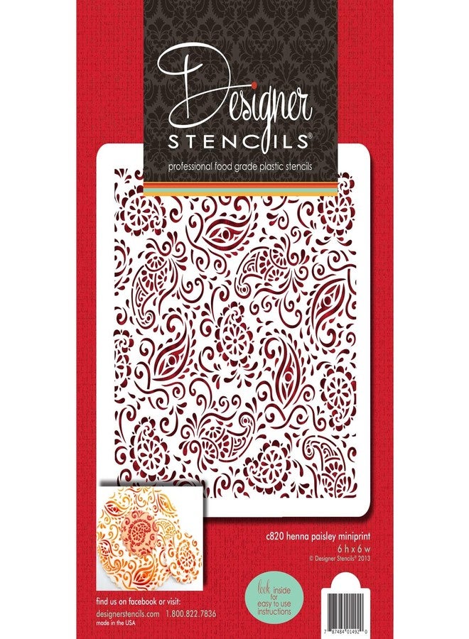Designer Stencils C820 Paisley Henna Miniprint Stencil, Beige/semi-transparent 6 X 6 - Image 1