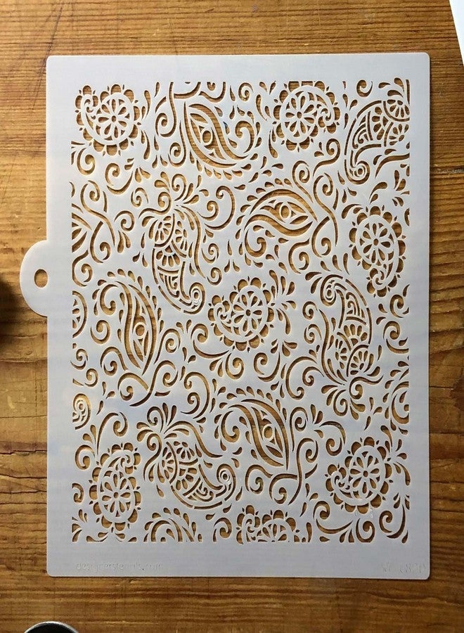 Designer Stencils C820 Paisley Henna Miniprint Stencil, Beige/semi-transparent 6 X 6 - Image 3