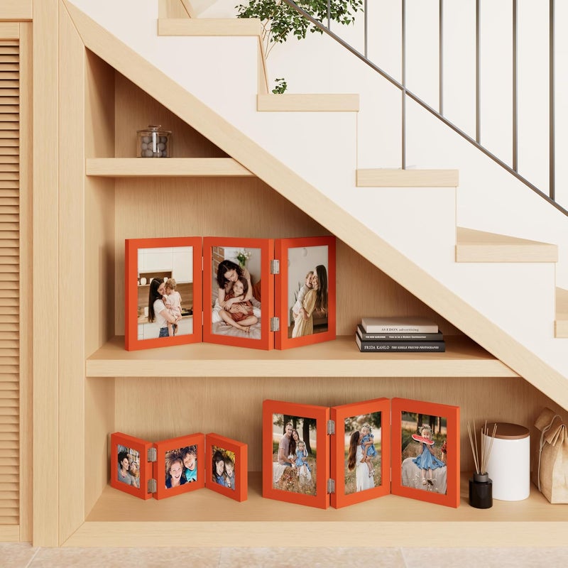 decorUhome Triple 4x6 Picture Frame Vertical, Engineered Wood Trifold Photo Frame with Plexiglass for Tabletop Display, 4x6, Orange - Image 5