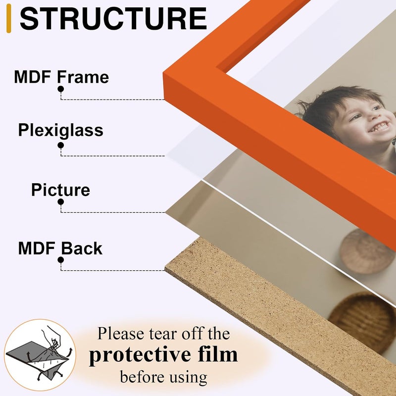 decorUhome Triple 4x6 Picture Frame Vertical, Engineered Wood Trifold Photo Frame with Plexiglass for Tabletop Display, 4x6, Orange - Image 2