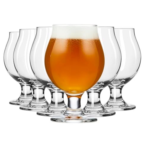 LIBBEY Libbey Entertaining Essentials Belgian Beer Glasses 13 oz Craft Beer Glasses Set of 6 for Belgian Ales Unique Tulip Beer Glasses for Entertaining 