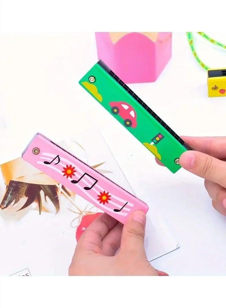 Children's harmonica, 16 hole double row lightweight cartoon harmonica, children's harmonica, adult beginner instrument toy（pink or blue） - Image 4