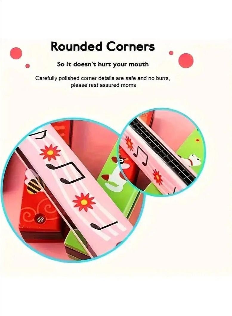 Children's harmonica, 16 hole double row lightweight cartoon harmonica, children's harmonica, adult beginner instrument toy（pink or blue） - Image 3
