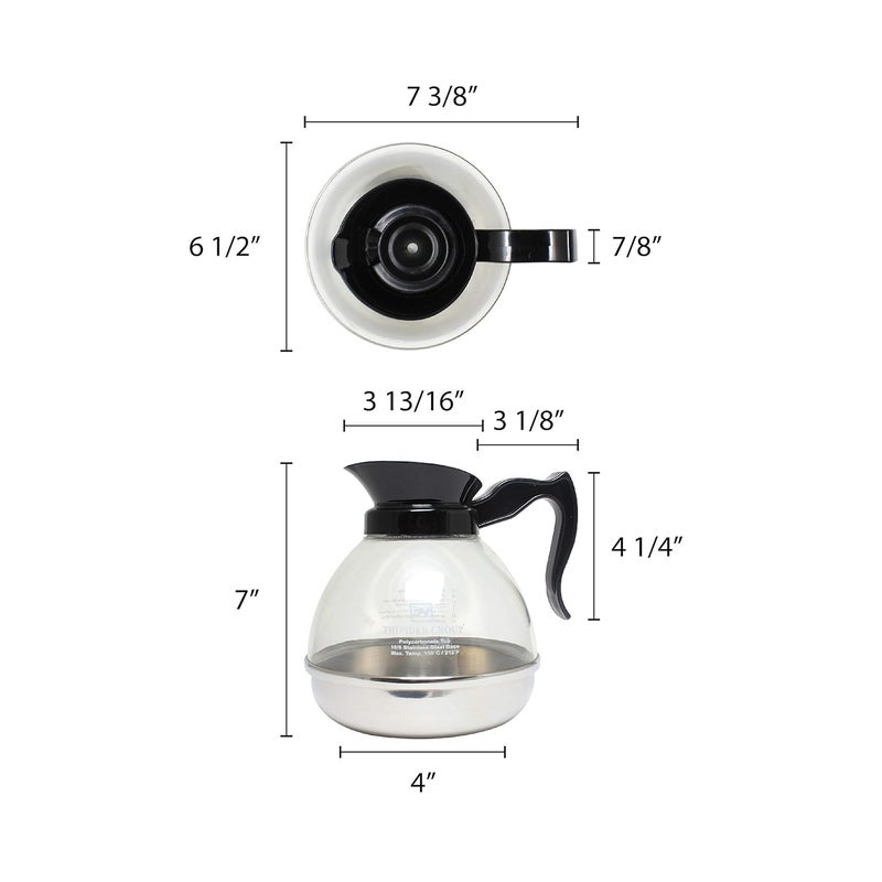 Thunder Group PLCD064 Coffee Decanter, 64 oz. Capacity, Durable Plastic Handle/top, Break-Resistant, Polycarbonate Body, Stainless Steel Base, Black - Image 2