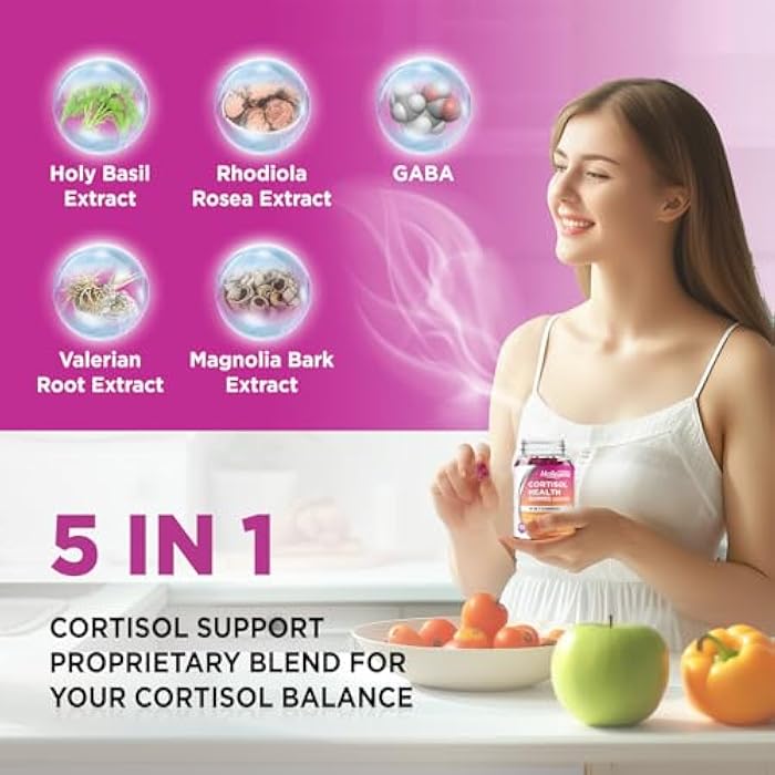 Hollegend Cortisol Supplements for Women Men, Cortisol Gummies with Ashwagandha, Magnesium, L-Theanine, Phosphatidylserine, B6 for Cortisol Detox, Relaxation, Sleep, Focus, Sugar-Free, Vegan, 60 - Image 4