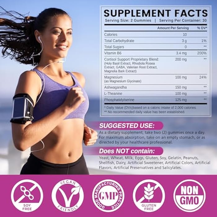 Hollegend Cortisol Supplements for Women Men, Cortisol Gummies with Ashwagandha, Magnesium, L-Theanine, Phosphatidylserine, B6 for Cortisol Detox, Relaxation, Sleep, Focus, Sugar-Free, Vegan, 60 - Image 2