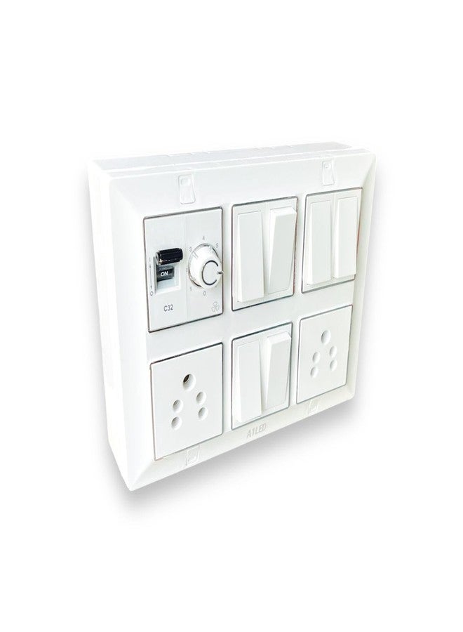 A1 LED 12 Module Silver Line Electrical Panel | 32A Mini SP MCB | 1 Fan Regulator, 6 Switches, 2 Universal Sockets - Premium Modular Design for Homes & Offices - Image 1