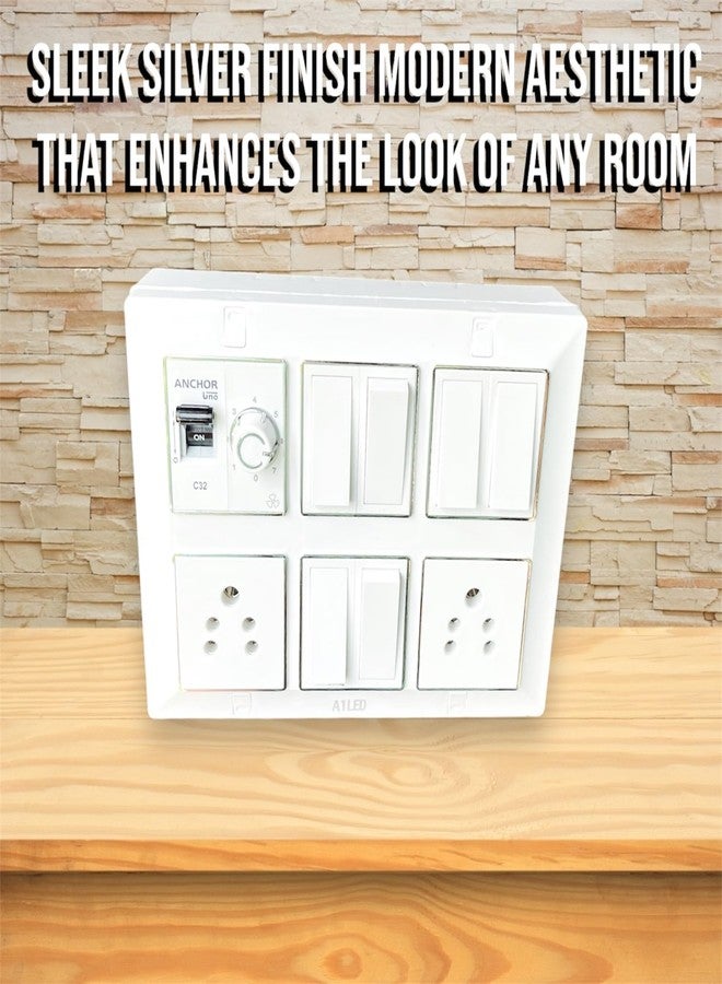 A1 LED 12 Module Silver Line Electrical Panel | 32A Mini SP MCB | 1 Fan Regulator, 6 Switches, 2 Universal Sockets - Premium Modular Design for Homes & Offices - Image 2
