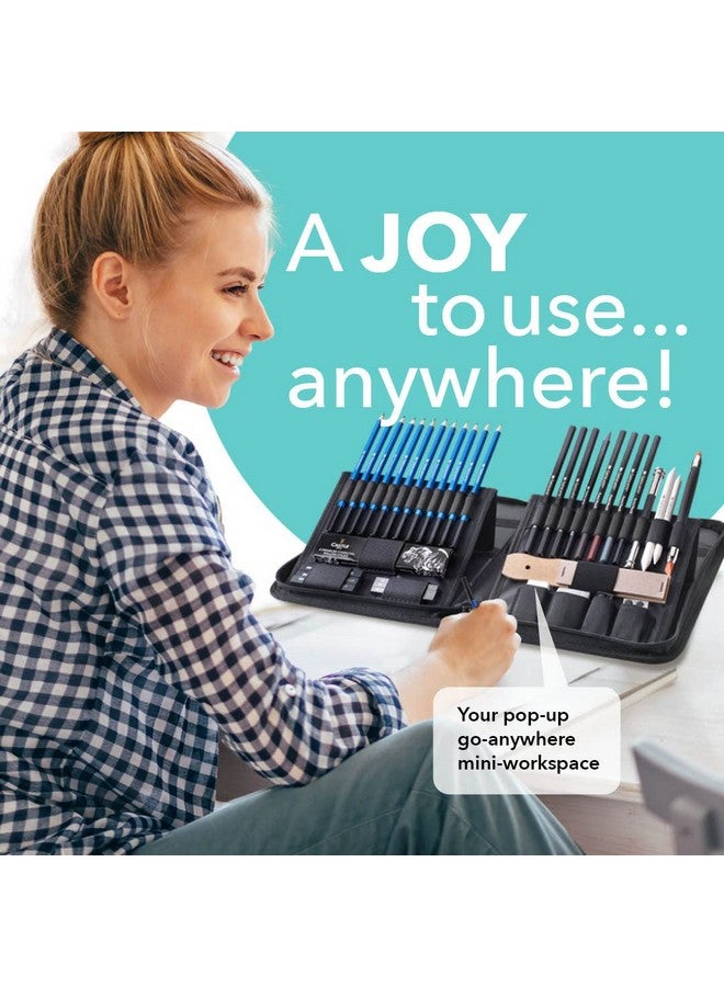 Castle Art Supplies Graphite Drawing Pencils and Sketch Set (40-Piece Kit), Complete Artist Kit Includes Charcoals, Pastels and Zippered Carry Case, Rare Pop-Up Stand - Image 4