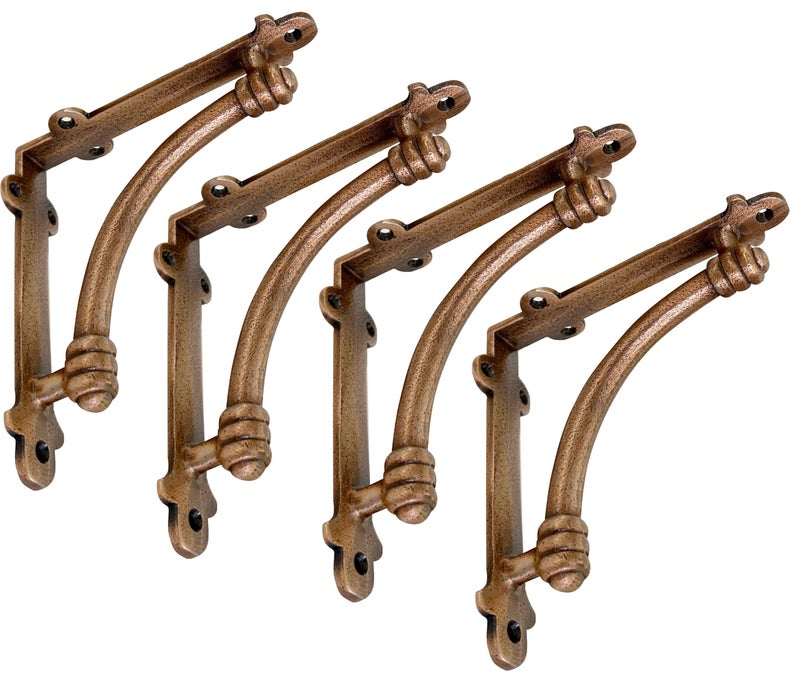 NACH Decorative Shelf Brackets, 4 Pack of 5.5 x 1.2 x 5.5 inch Copper Cast Iron Shelf Brackets - Decorative Brackets for Mounting - Half Round Style Brackets - Image 1