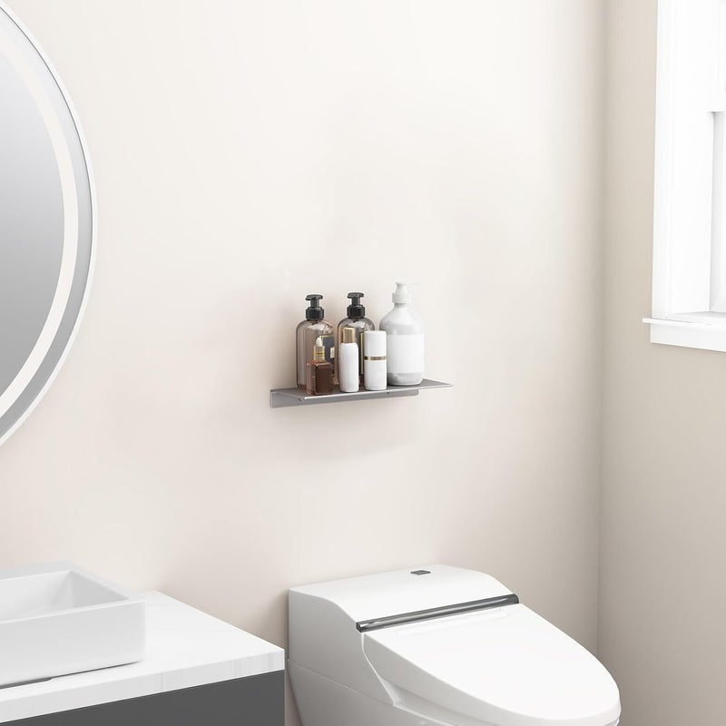 Danpoo Metal Wall Shelf, Small Floating Shelf Bathroom Wall Shelf, 12" Display Shelves for Wall Storage, Grey - Image 5