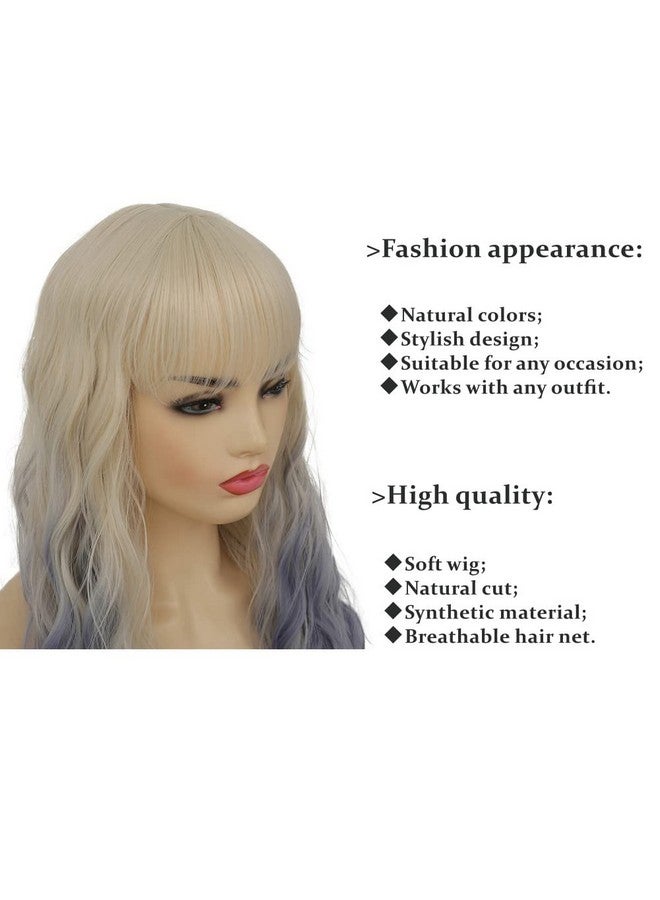 Swiking Blonde Ombre Blue Curly Women Wigs With Bangs Wave Long Blonde Synthetic Hair Cosplay Daily Natural Full Wig - Image 5
