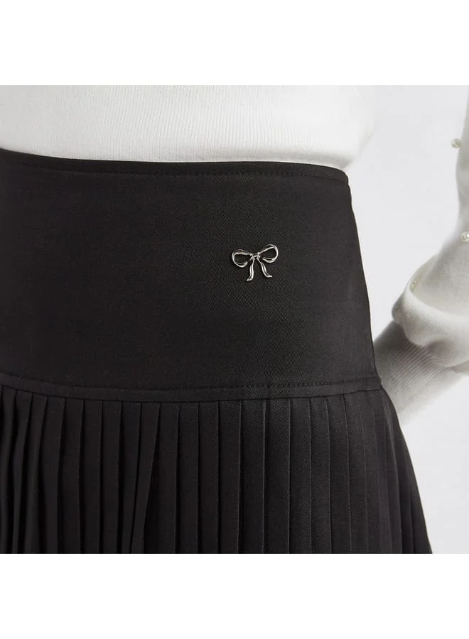 Splash FAV Solid Pleated A-line Mini Skirt with Elasticated Waistband