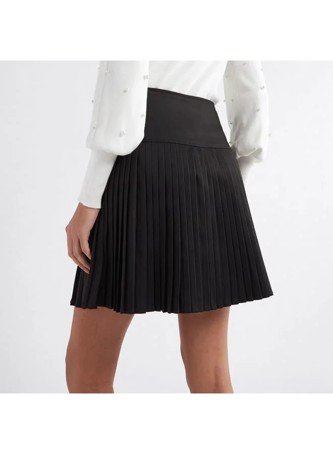 Splash FAV Solid Pleated A-line Mini Skirt with Elasticated Waistband