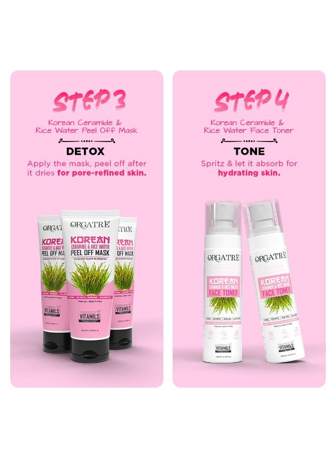 Orgatre K-Glow Korean Skincare Combo | 7-in-1 Peel Off Mask100ml, Face Wash100ml,face Scrub100ml, Toner 30ml, Sunscreen 50ml, face Serum 30ml& Cream 50ml  | Glass Skin Routine for Radiant Glow, Hydration & Brightening | For All Skin Types - Image 3
