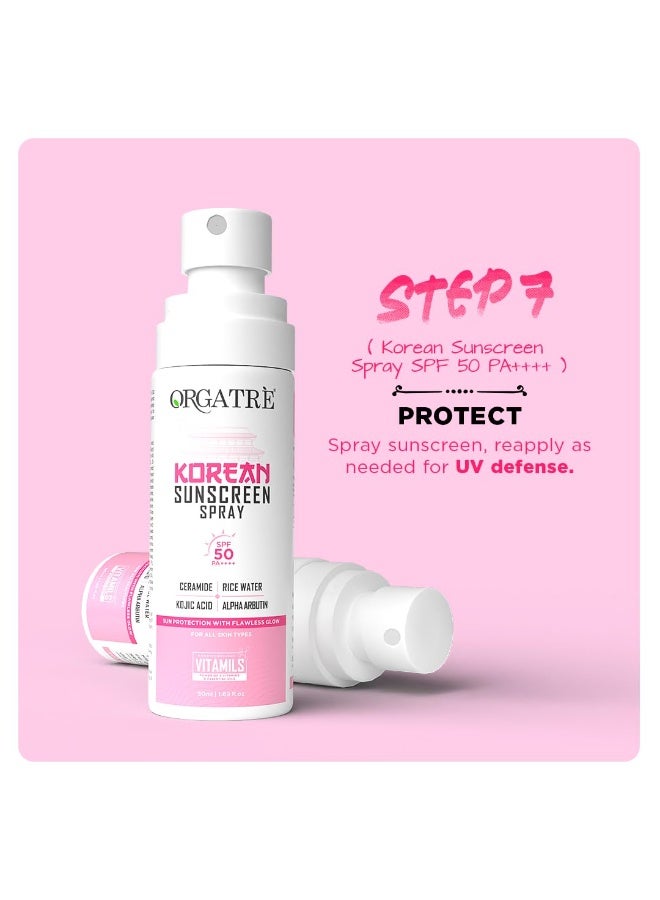 Orgatre K-Glow Korean Skincare Combo | 7-in-1 Peel Off Mask100ml, Face Wash100ml,face Scrub100ml, Toner 30ml, Sunscreen 50ml, face Serum 30ml& Cream 50ml  | Glass Skin Routine for Radiant Glow, Hydration & Brightening | For All Skin Types - Image 2