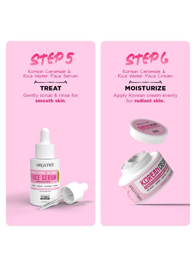 Orgatre K-Glow Korean Skincare Combo | 7-in-1 Peel Off Mask100ml, Face Wash100ml,face Scrub100ml, Toner 30ml, Sunscreen 50ml, face Serum 30ml& Cream 50ml  | Glass Skin Routine for Radiant Glow, Hydration & Brightening | For All Skin Types - Image 4