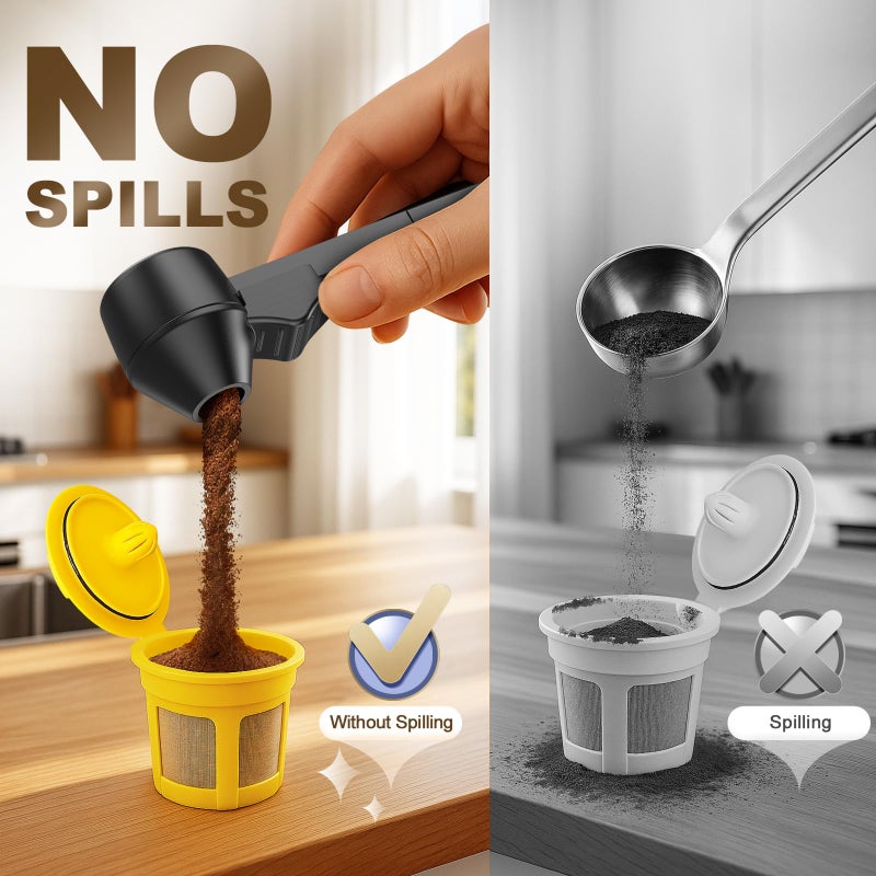 LimanChef Coffee Scoop & Funnel for Reusable K Cup Refillable Coffee Pods,Mess-Free Measuring Spoon 2 TBSP Capacity for Ground Coffee, Protein Powder & Tea, Funnel Design without Spilling(1, Black) - Image 3