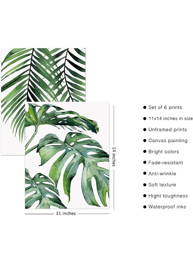 HoozGee Green Botanical Wall Art Print Set of 6 Natural Plant Leaves Home Decor Aesthetic Bathroom Wall Art Canvas Posters Leaf Prints Poster Set (11"x14" UNFRAMED, Leaf Wall Art) - Image 2