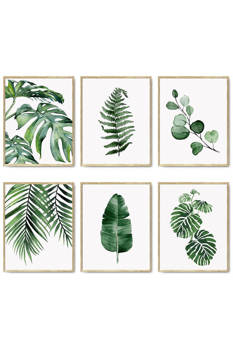 HoozGee Green Botanical Wall Art Print Set of 6 Natural Plant Leaves Home Decor Aesthetic Bathroom Wall Art Canvas Posters Leaf Prints Poster Set (11"x14" UNFRAMED, Leaf Wall Art) - Image 1