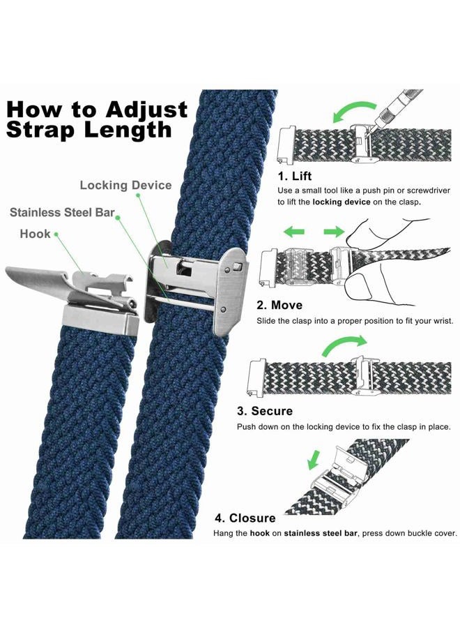 WOCCI 22mm Braided Nylon Watch Band for Men and Women, Quick Release, Silver Stainless Steel Buckle (Blue)  - Image 5