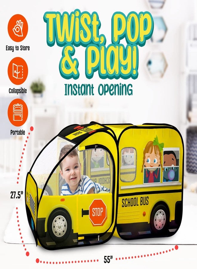 Kiddzery School Bus Pop-Up Kids Tent with Sound Play Button, Ball Pit for Toddler & Up - Easy Setup Tent for Indoor & Outdoor, Daycare Playground Activities & Pretend Play, Great for Kids - Image 4
