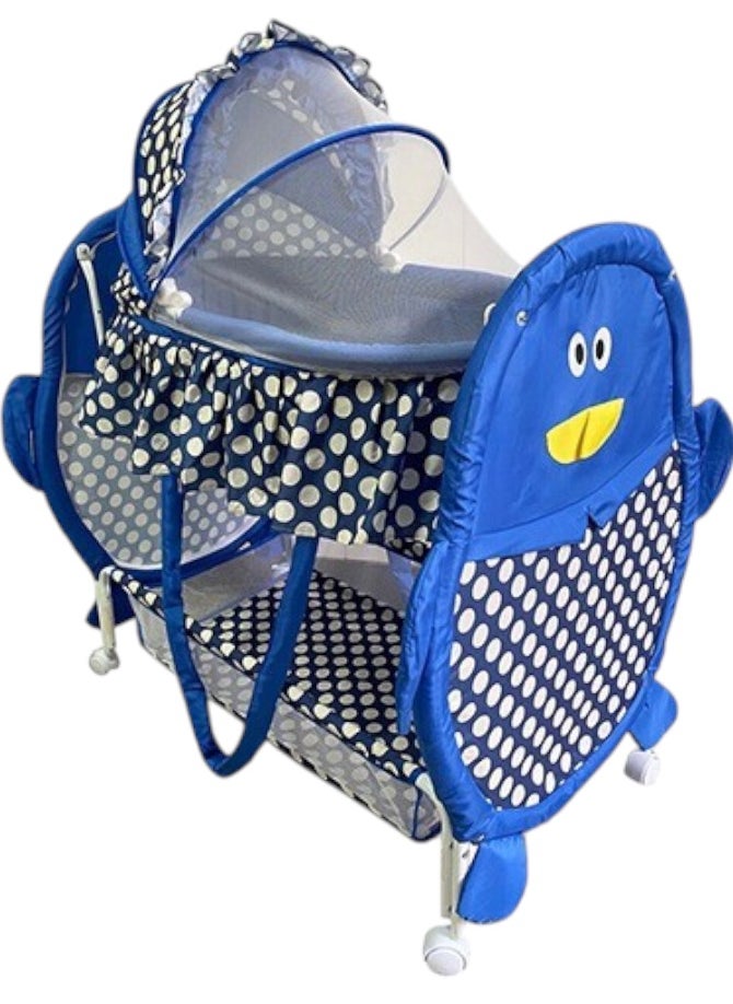 Toy Box Rocking Baby Cradle with Mosquito net and Storage Basket - Blue  - Image 1