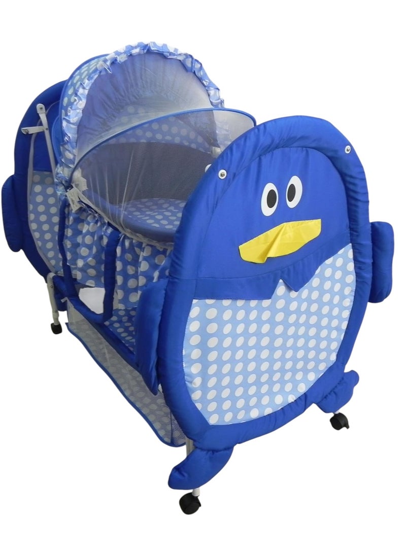 Toy Box Rocking Baby Cradle with Mosquito net and Storage Basket - Blue  - Image 2