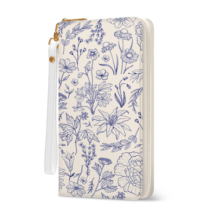Vorruil Blue Flower Women Wallet, RFID Blocking Credit Card Holder Wallet for Women Wristlet, Ladies Purse with Zip Around Phone Holder, Travel Large Capacity Wallets Hand Strap, Women's Clutch Organizer - Image 1