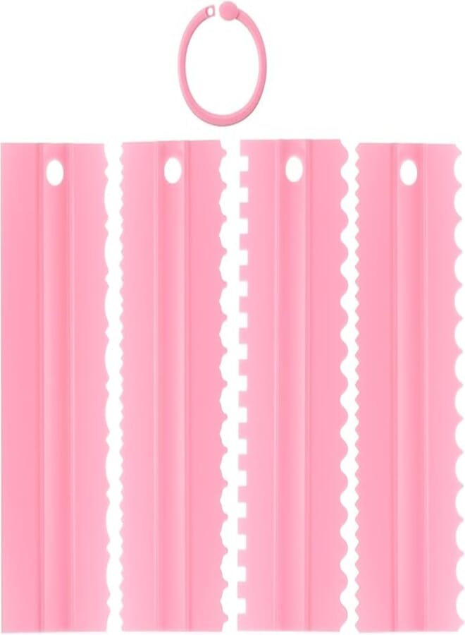 uxcell 4pcs Plastic Cake Scraper, 23cm Stripes Edge Side Cake Scraper Cake Decorating Comb, Cake Scraper Smoother for Mousse Butter Cream Cake Decoration, Pink