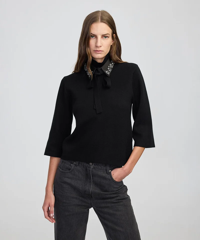 Ipekyol Removable Collar Knit Top