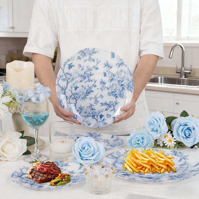 ejonirinjonir EI 60pcs Blue Plastic Plates Disposable Heavy Duty,Blue and White Floral Disposable Plates,10.25" Dinner & 7.5" Dessert Plate,Natural Fresh and Elegant Decorations for Birthdays/Tea Party/Wedding - Image 5