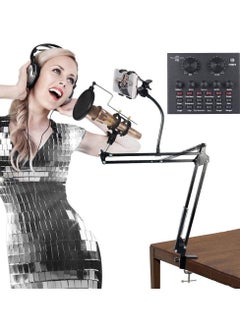 Microphone,Live Sound Card & BM800 Suspension Microphone Kit Broadcasting Recording Condenser Microphone Set Intelligent Volume Audio Mixer Sound Card for Computer PC Live Sound