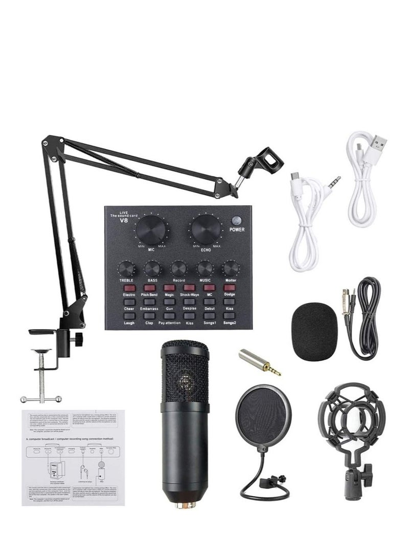 Generic - Microphone,Live Sound Card & BM800 Suspension Microphone Kit Broadcasting Recording Condenser Microphone Set Intelligent Volume Audio Mixer Sound Card for Computer PC Live Sound - Image 1