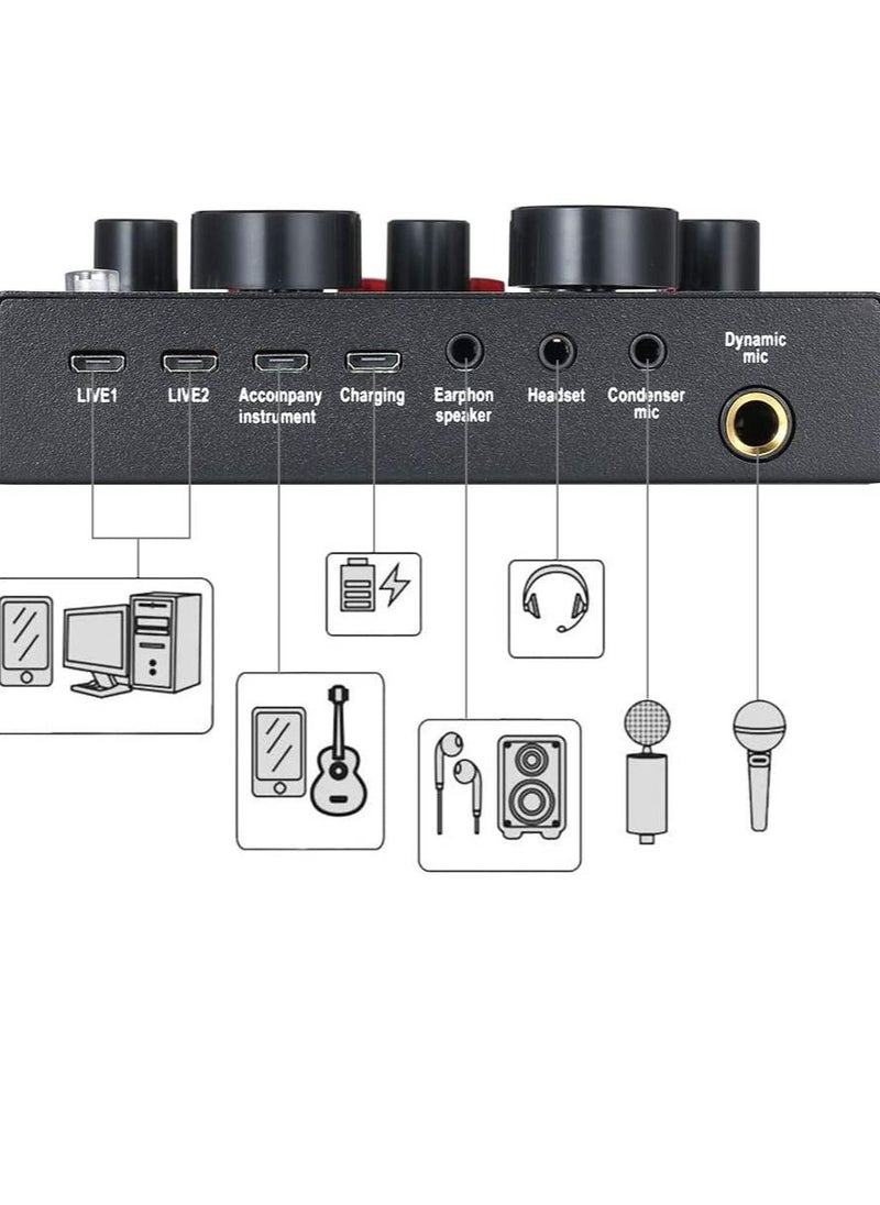 Generic - Microphone,Live Sound Card & BM800 Suspension Microphone Kit Broadcasting Recording Condenser Microphone Set Intelligent Volume Audio Mixer Sound Card for Computer PC Live Sound - Image 1