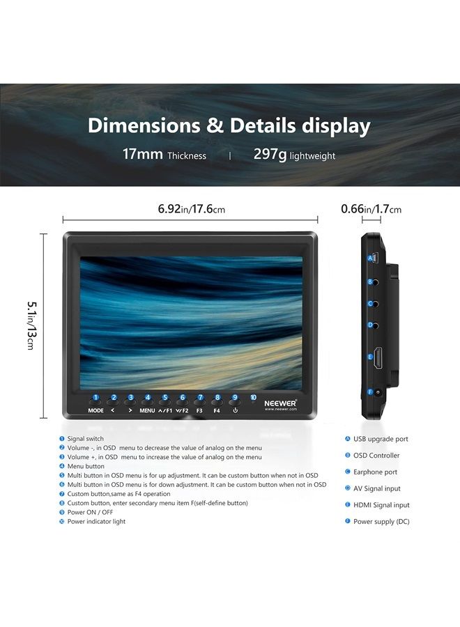 Neewer Film Movie Video Making System Kit with F100 7-inch 1280x800 IPS Screen Field Monitor (Support 4k Input) and Cool Ballhead Arm (Kit I) - Image 2