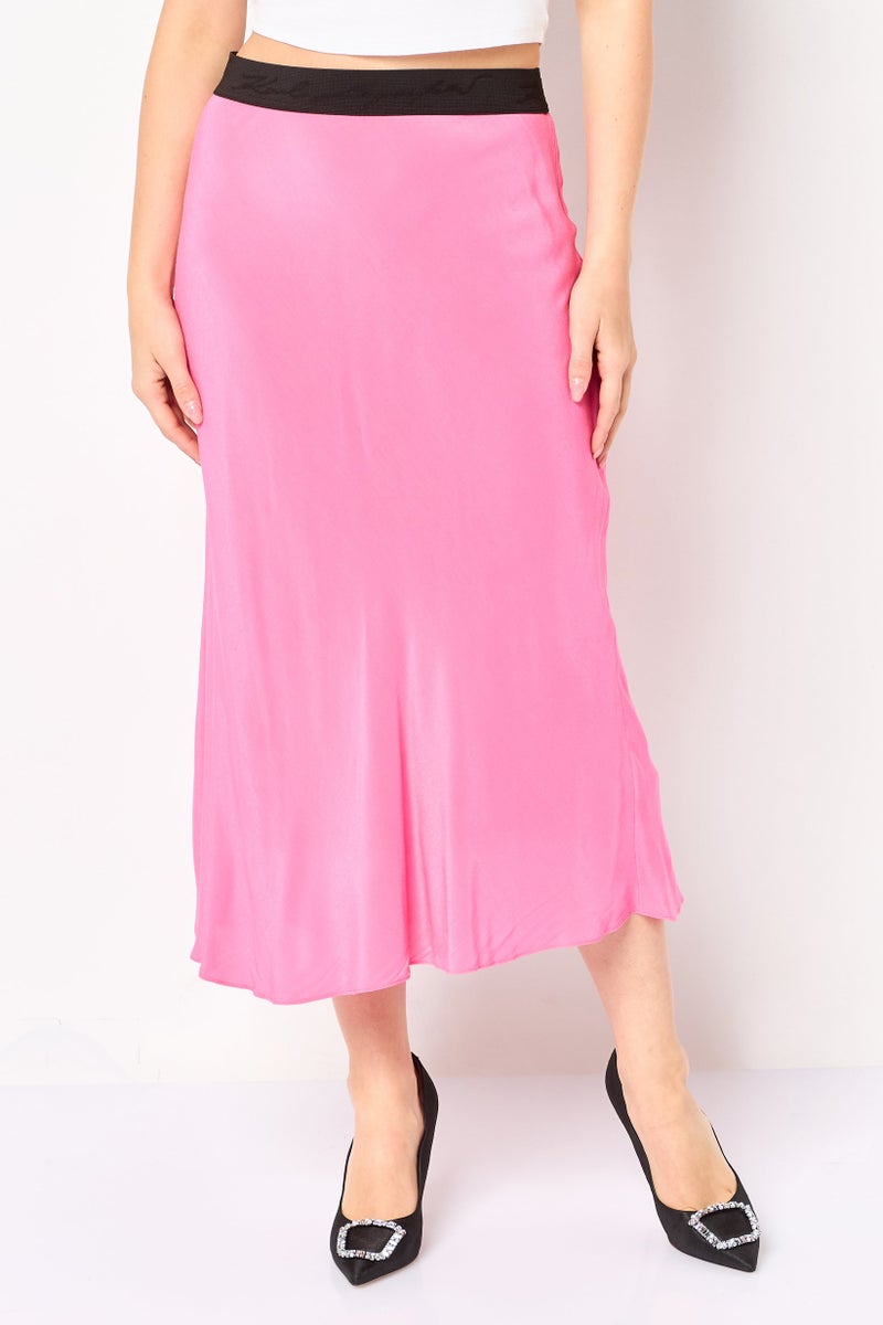 Karl Lagerfeld Women Solid Midi Skirt, Pink - Image 1
