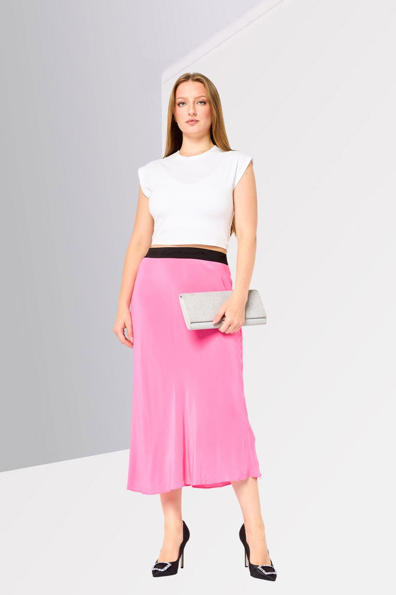 Karl Lagerfeld Women Solid Midi Skirt, Pink - Image 4